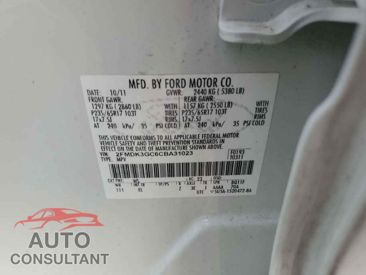 FORD EDGE 2012 - 2FMDK3GC6CBA31023