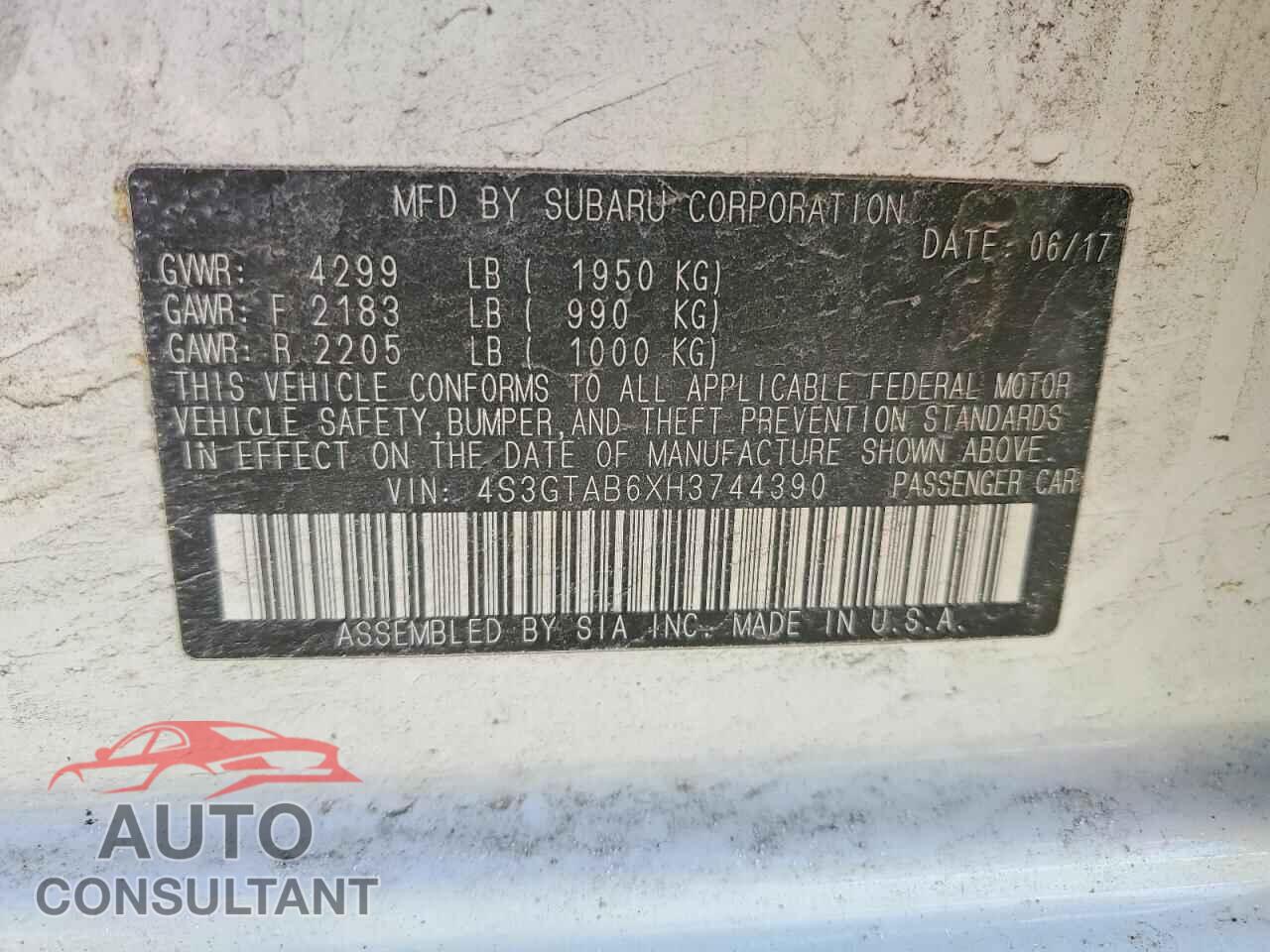 SUBARU IMPREZA 2017 - 4S3GTAB6XH3744390