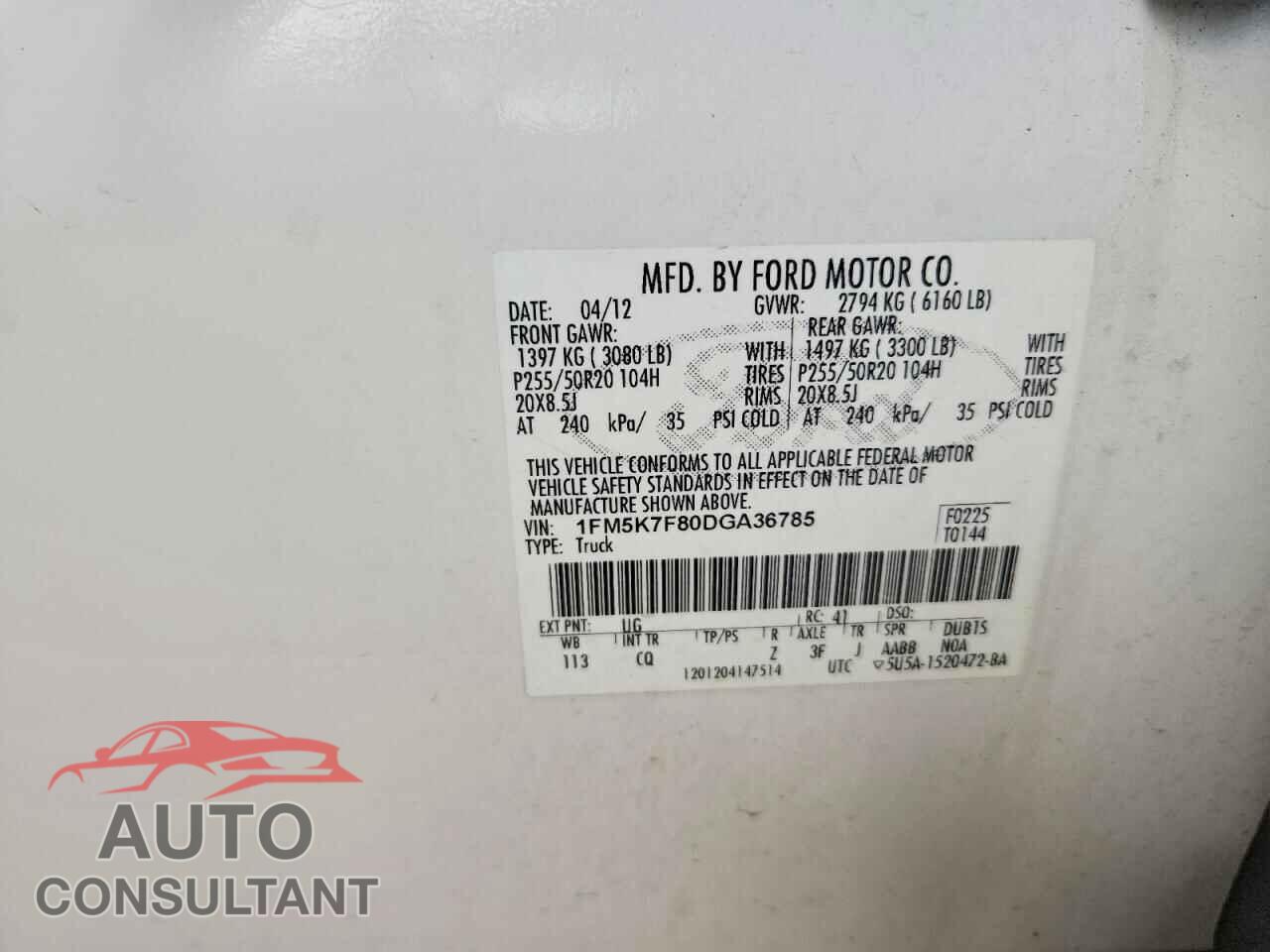 FORD EXPLORER 2013 - 1FM5K7F80DGA36785
