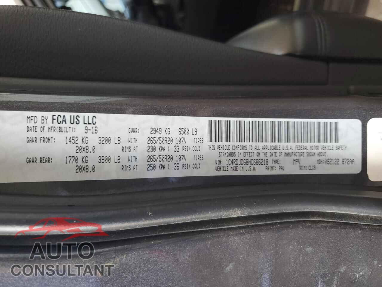 DODGE DURANGO 2017 - 1C4RDJDG8HC666218