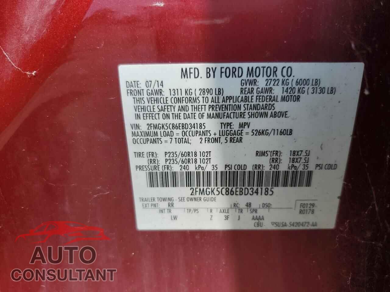 FORD FLEX 2014 - 2FMGK5C86EBD34185