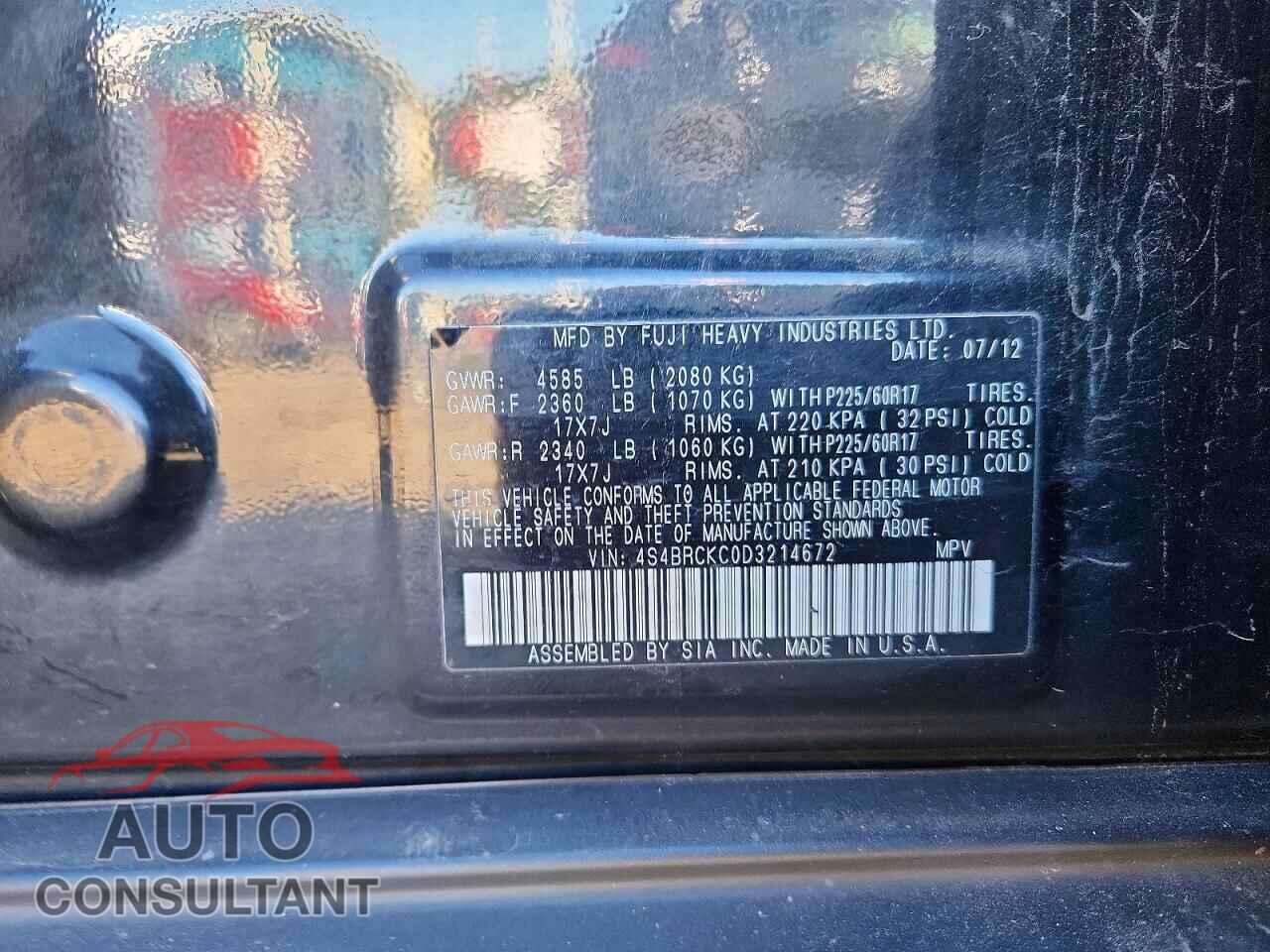 SUBARU OUTBACK 2013 - 4S4BRCKC0D3214672