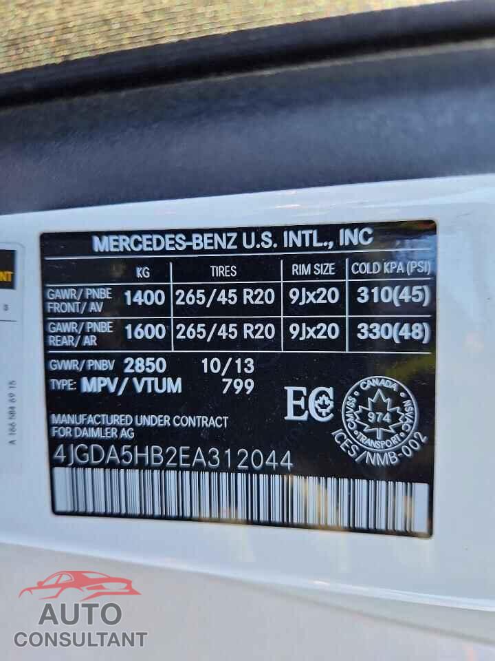 MERCEDES-BENZ M-CLASS 2014 - 4JGDA5HB2EA312044