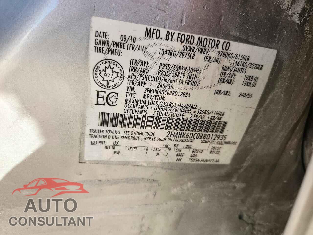 FORD FLEX 2011 - 2FMHK6DC0BBD12935