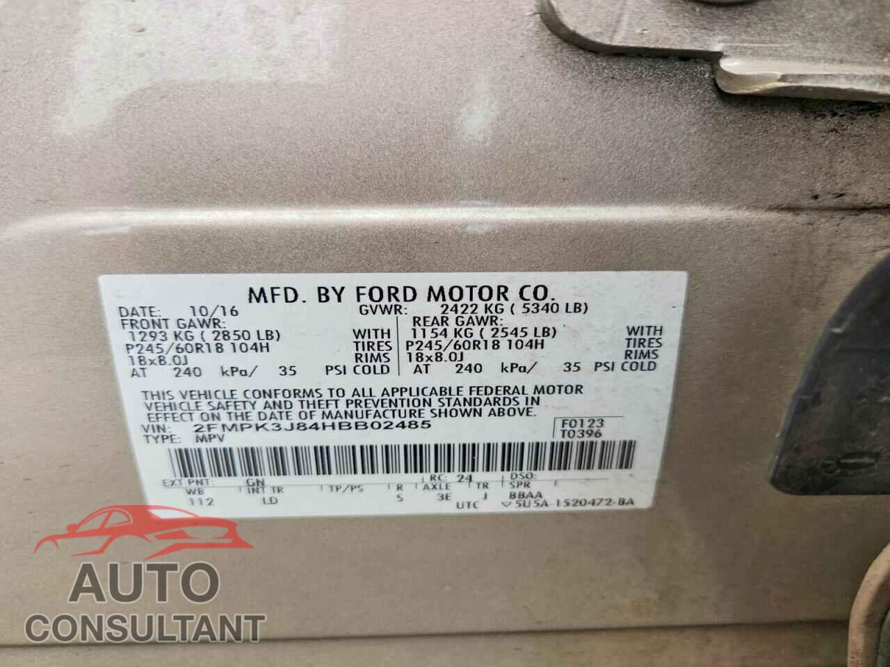 FORD EDGE 2017 - 2FMPK3J84HBB02485