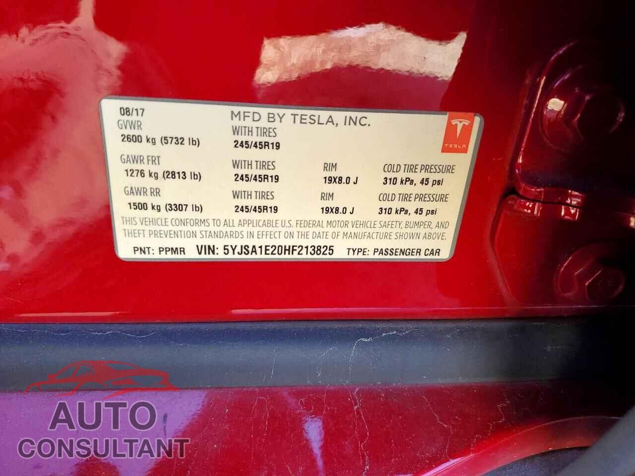TESLA MODEL S 2017 - 5YJSA1E20HF213825
