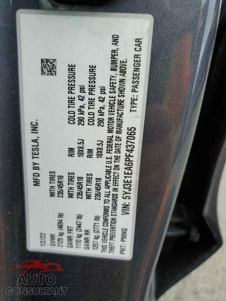 TESLA MODEL 3 2023 - 5YJ3E1EA6PF437065