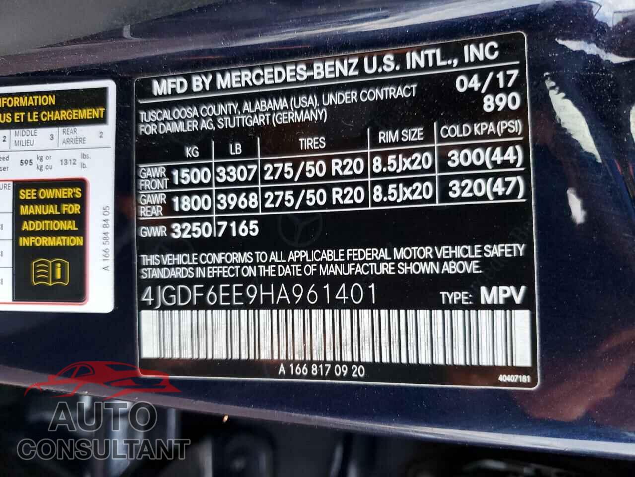 MERCEDES-BENZ GLS-CLASS 2017 - 4JGDF6EE9HA961401