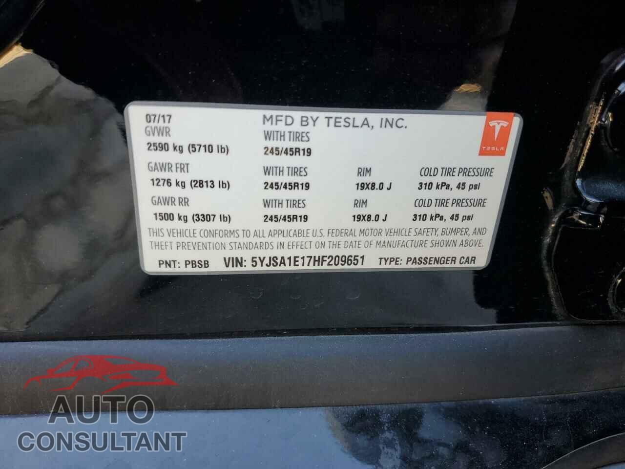 TESLA MODEL S 2017 - 5YJSA1E17HF209651