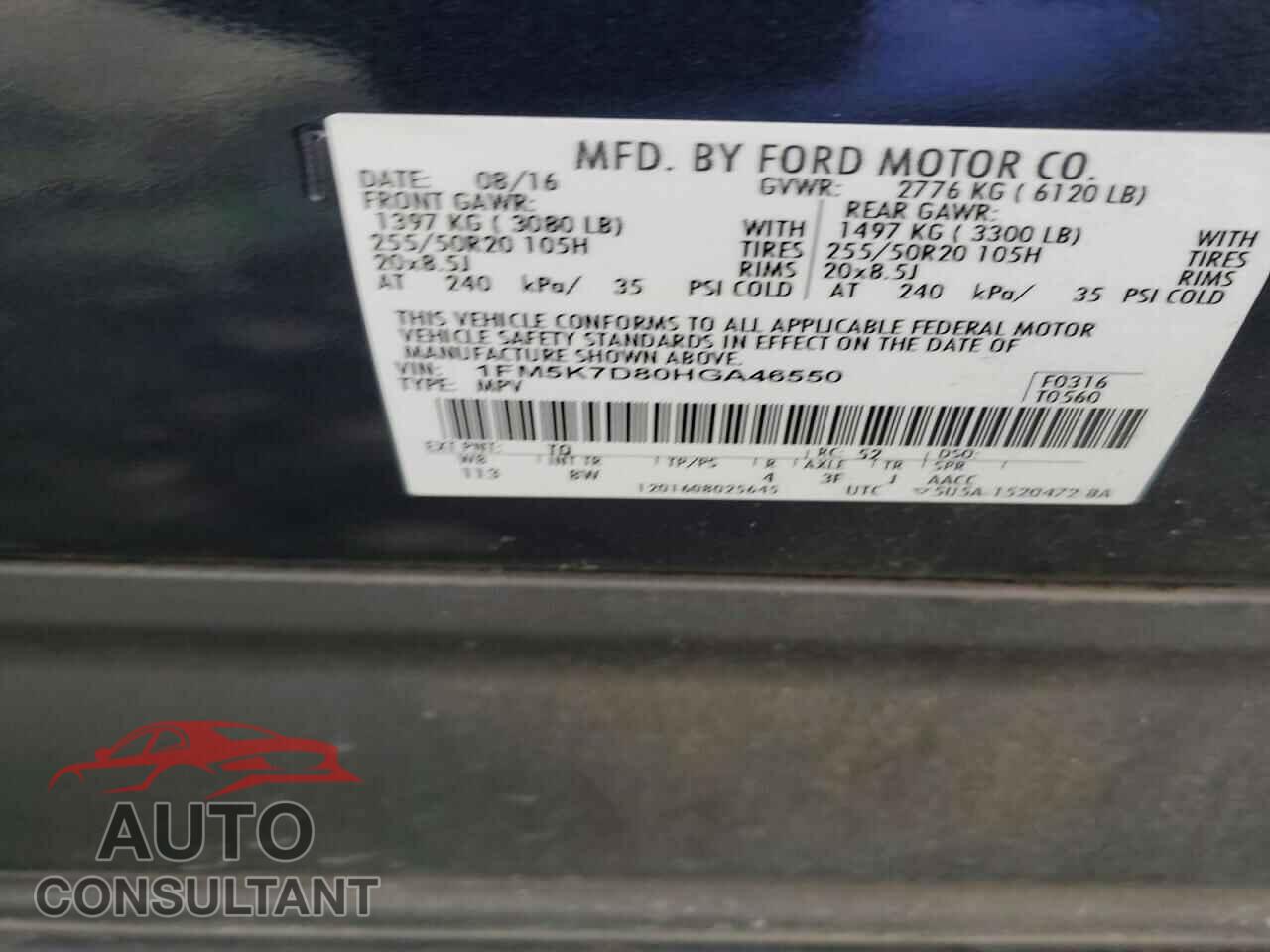 FORD EXPLORER 2017 - 1FM5K7D80HGA46550