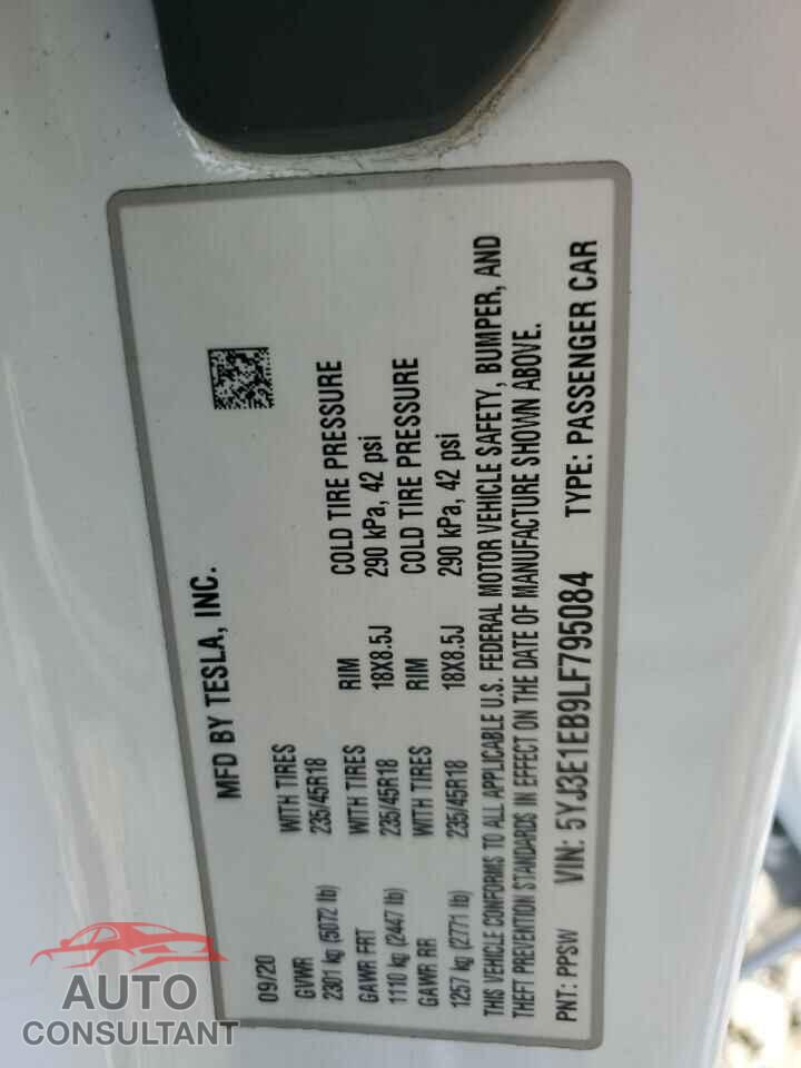 TESLA MODEL 3 2020 - 5YJ3E1EB9LF795084