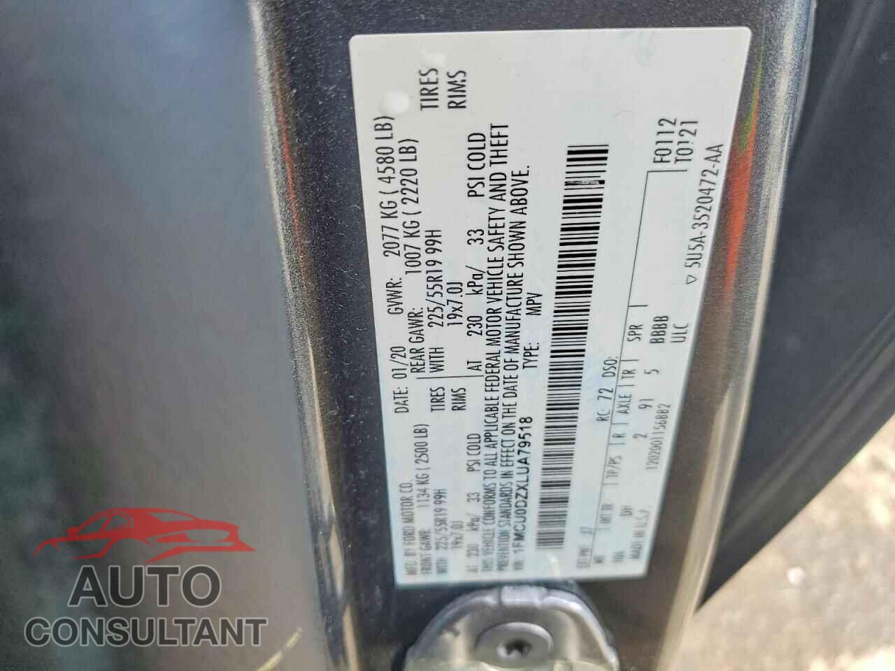 FORD ESCAPE 2020 - 1FMCU0DZXLUA79518
