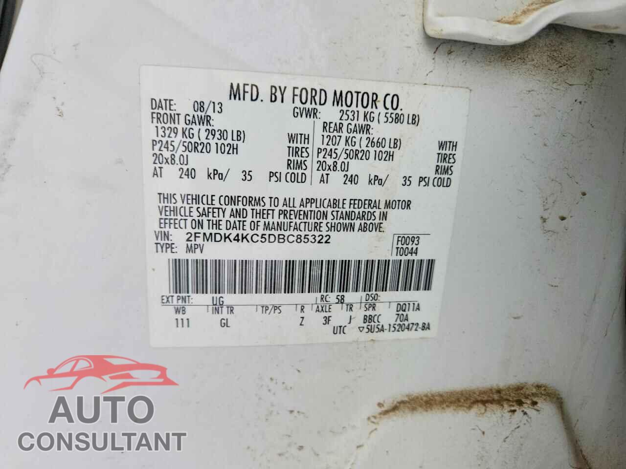 FORD EDGE 2013 - 2FMDK4KC5DBC85322