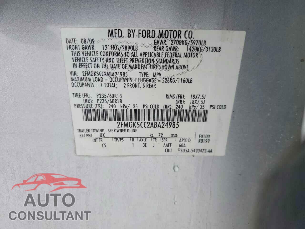 FORD FLEX 2010 - 2FMGK5CC2ABA24985