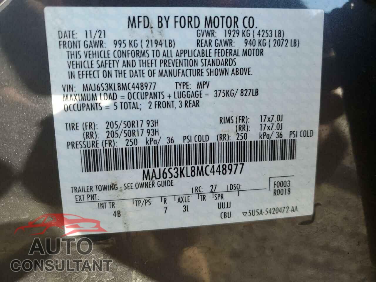 FORD ECOSPORT 2021 - MAJ6S3KL8MC448977
