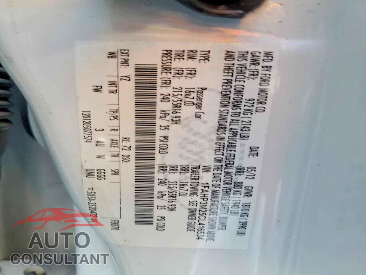 FORD FOCUS 2012 - 1FAHP3M25CL416534