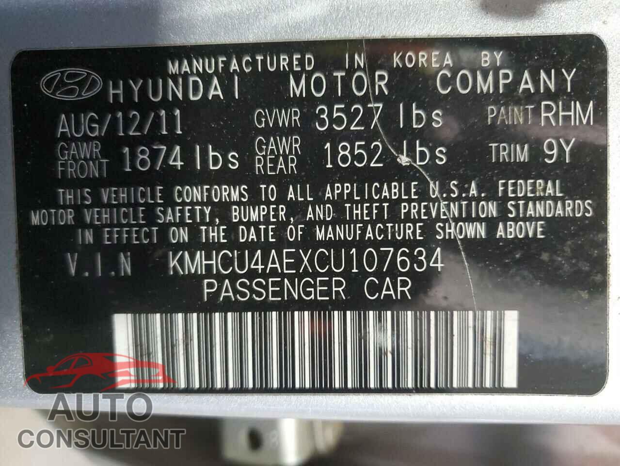 HYUNDAI ACCENT 2012 - KMHCU4AEXCU107634