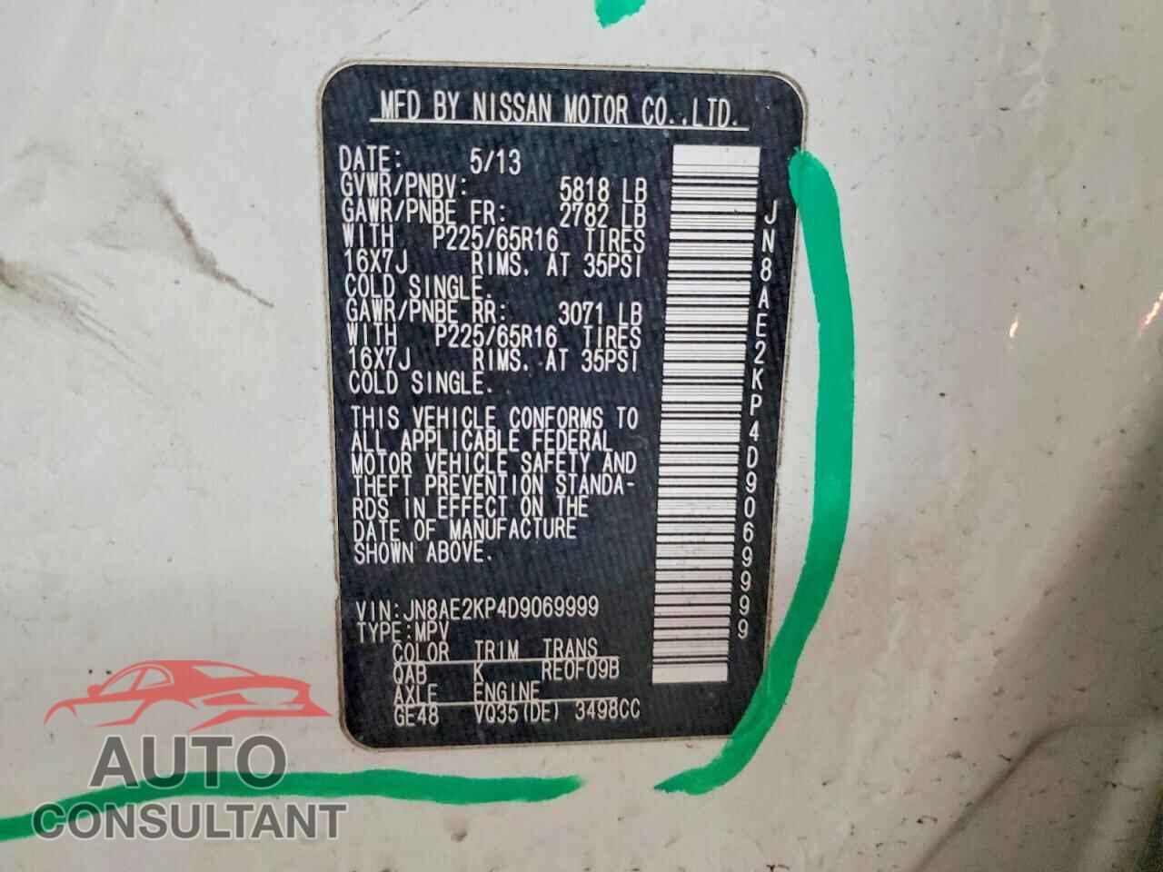 NISSAN QUEST 2013 - JN8AE2KP4D9069999