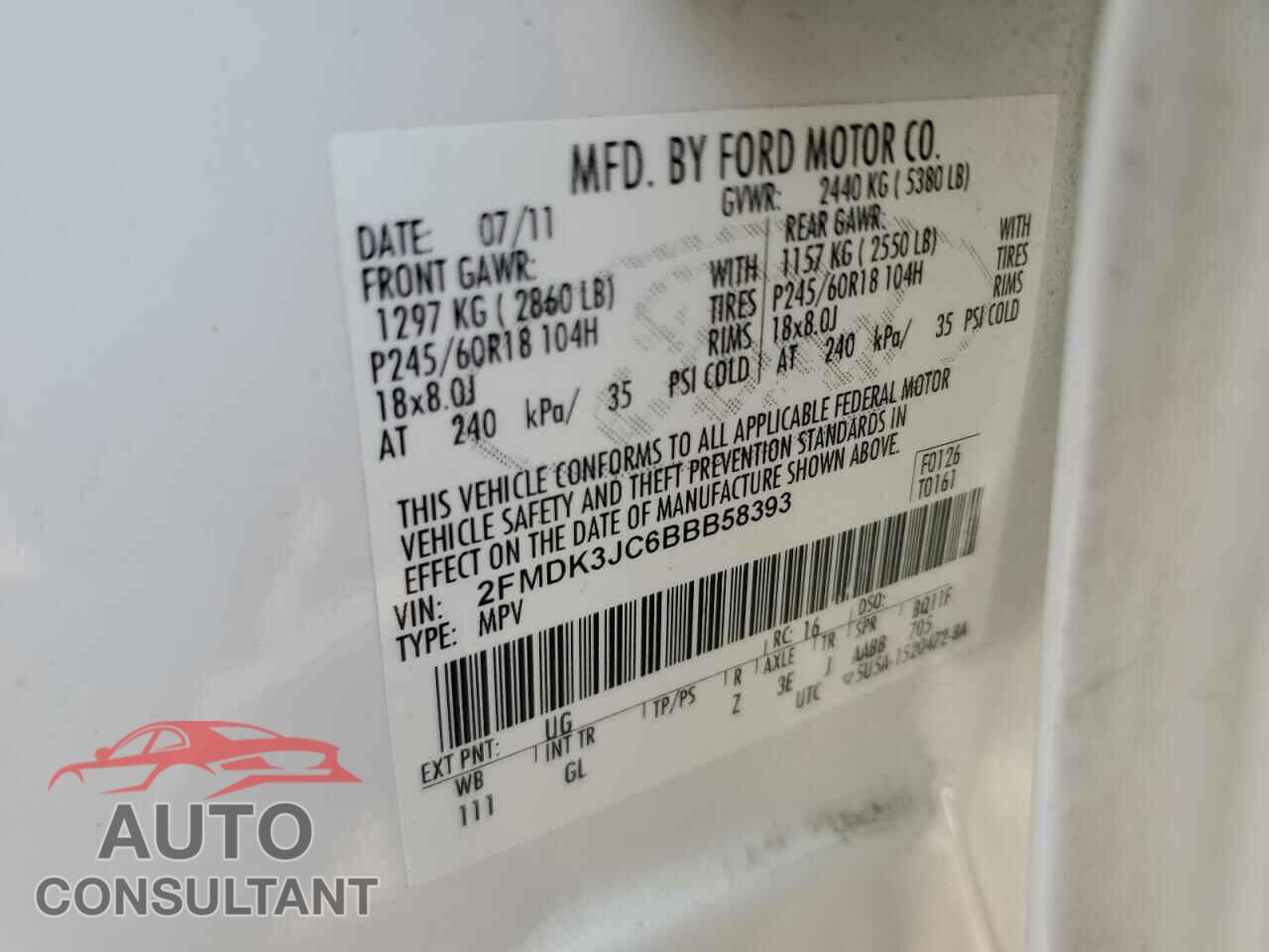 FORD EDGE 2011 - 2FMDK3JC6BBB58393