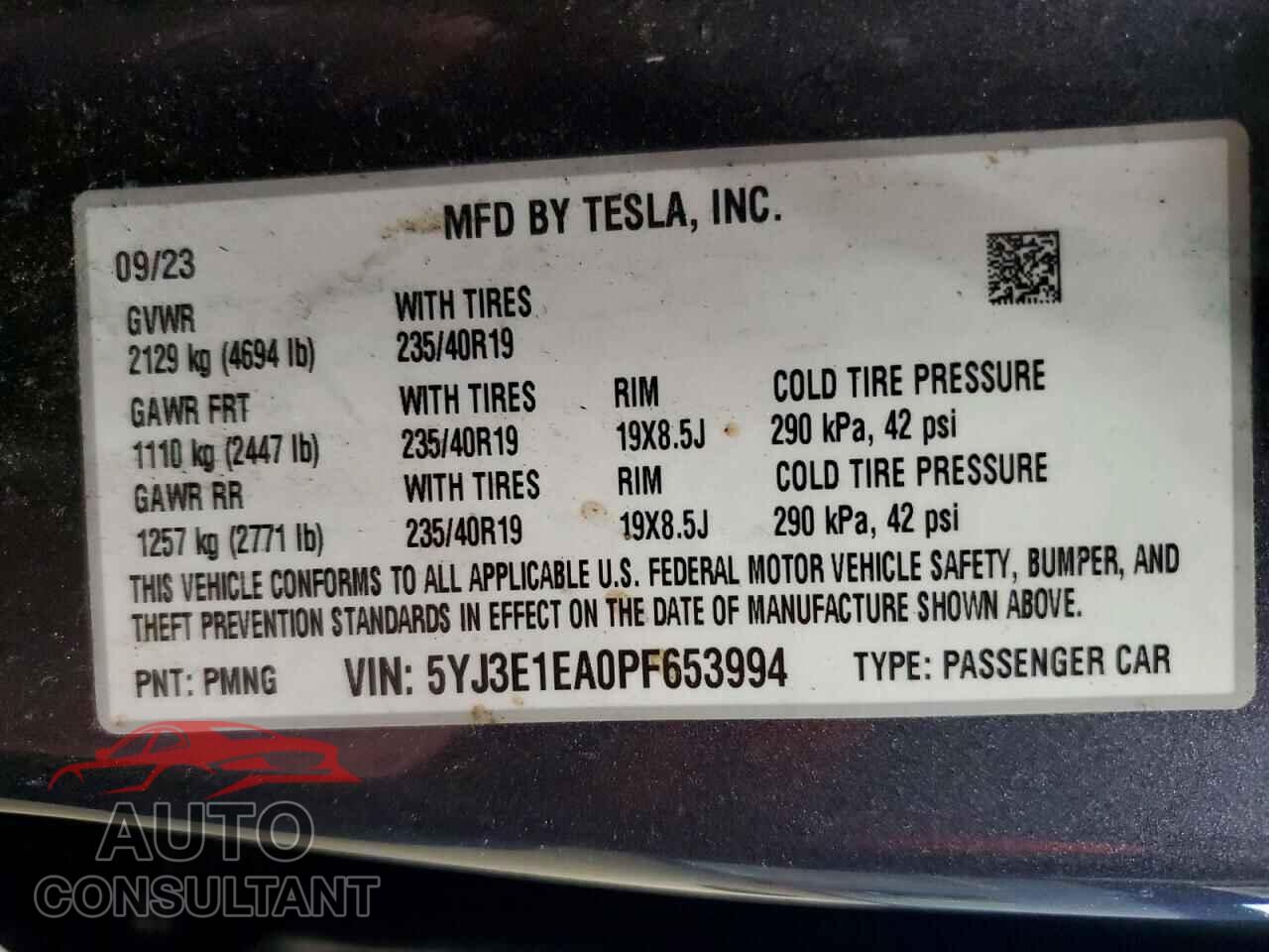 TESLA MODEL 3 2023 - 5YJ3E1EA0PF653994