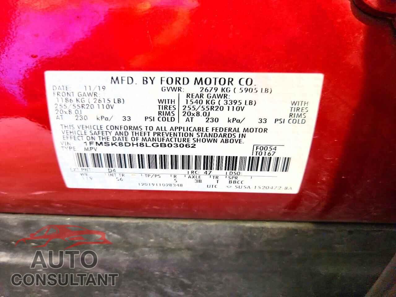 FORD EXPLORER 2020 - 1FMSK8DH8LGB03062