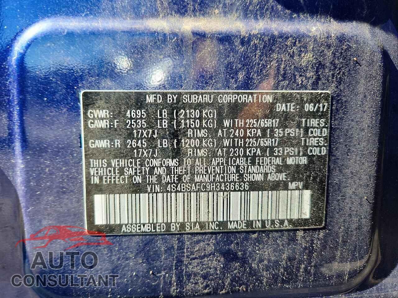 SUBARU OUTBACK 2017 - 4S4BSAFC9H3436636