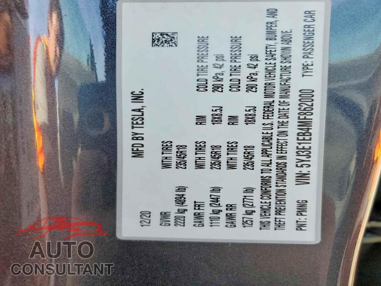 TESLA MODEL 3 2021 - 5YJ3E1EB4MF862000