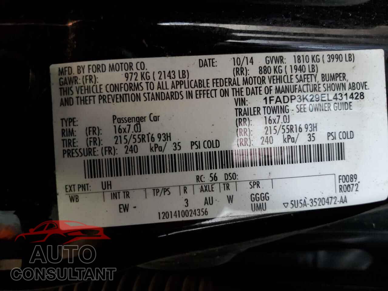 FORD FOCUS 2014 - 1FADP3K29EL431428