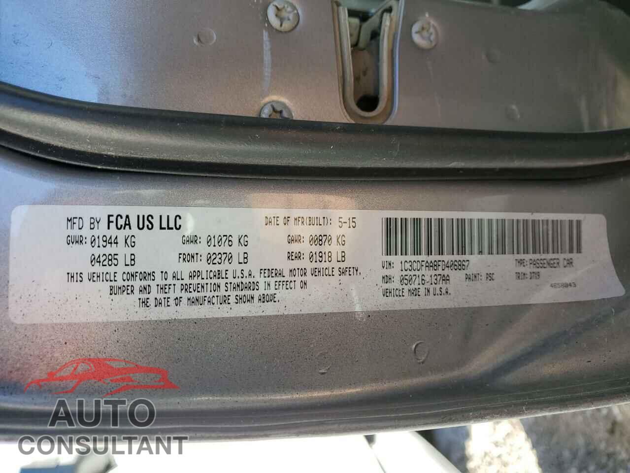DODGE DART 2015 - 1C3CDFAA8FD406867
