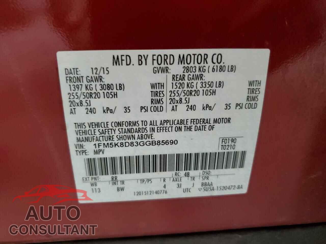FORD EXPLORER 2016 - 1FM5K8D83GGB85690