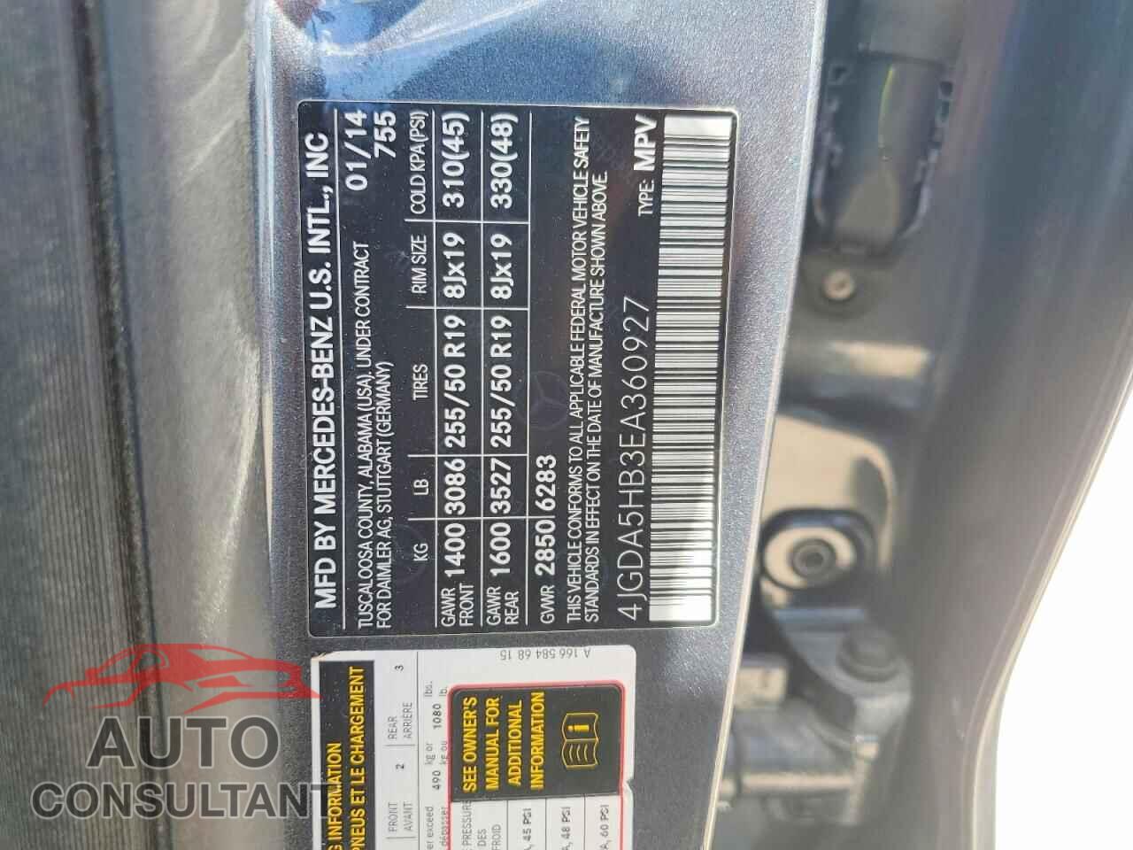 MERCEDES-BENZ M-CLASS 2014 - 4JGDA5HB3EA360927