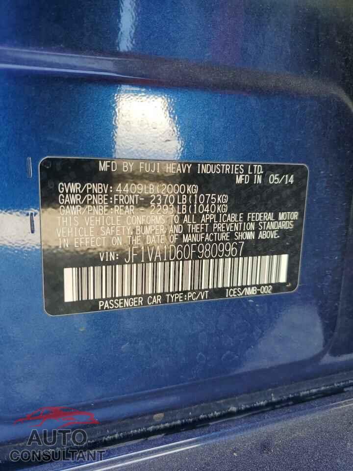 SUBARU WRX 2015 - JF1VA1D60F9809967
