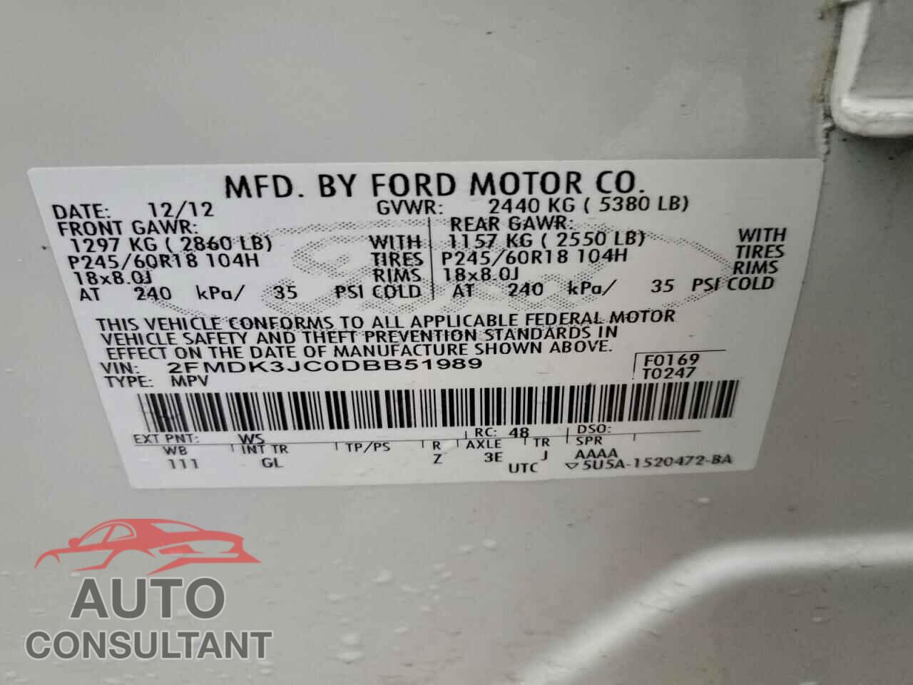 FORD EDGE 2013 - 2FMDK3JC0DBB51989