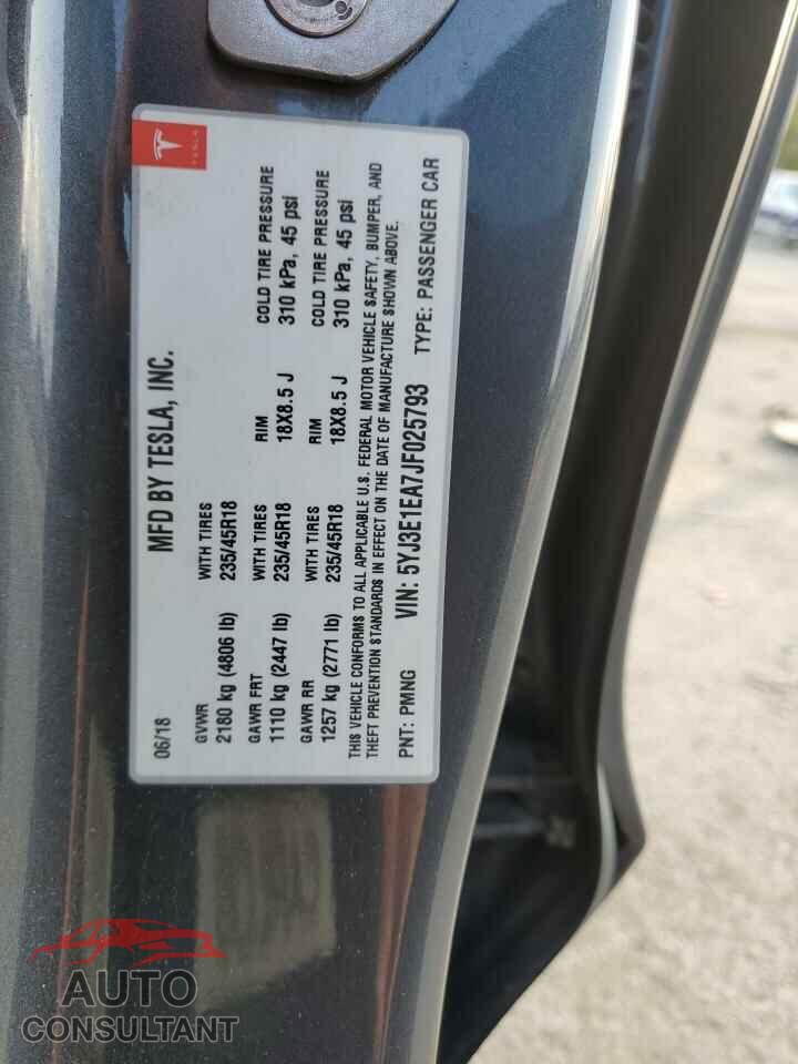 TESLA MODEL 3 2018 - 5YJ3E1EA7JF025793