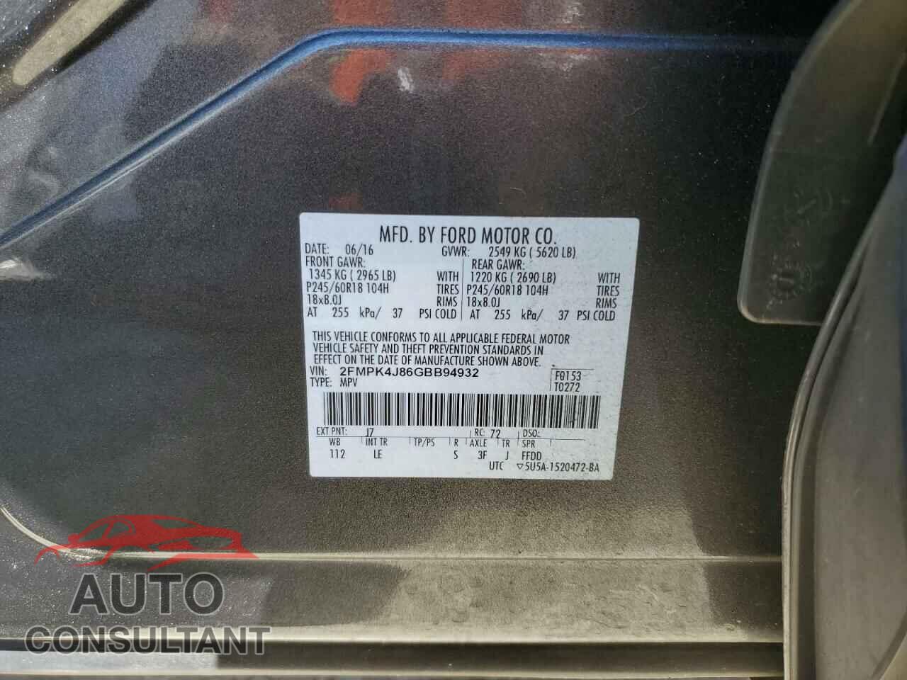 FORD EDGE 2016 - 2FMPK4J86GBB94932