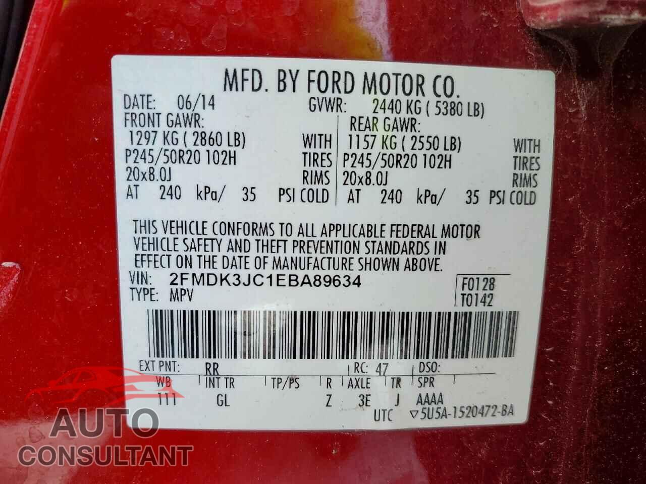 FORD EDGE 2014 - 2FMDK3JC1EBA89634