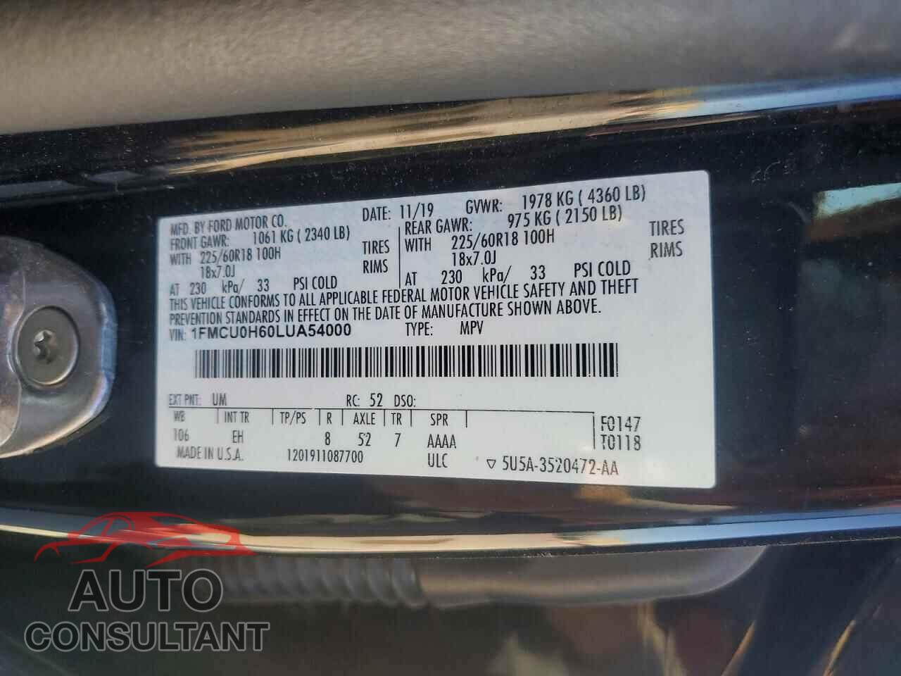FORD ESCAPE 2020 - 1FMCU0H60LUA54000