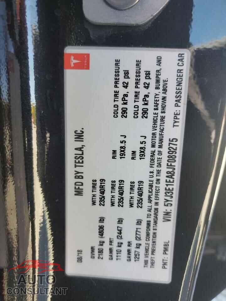 TESLA MODEL 3 2018 - 5YJ3E1EA8JF089275