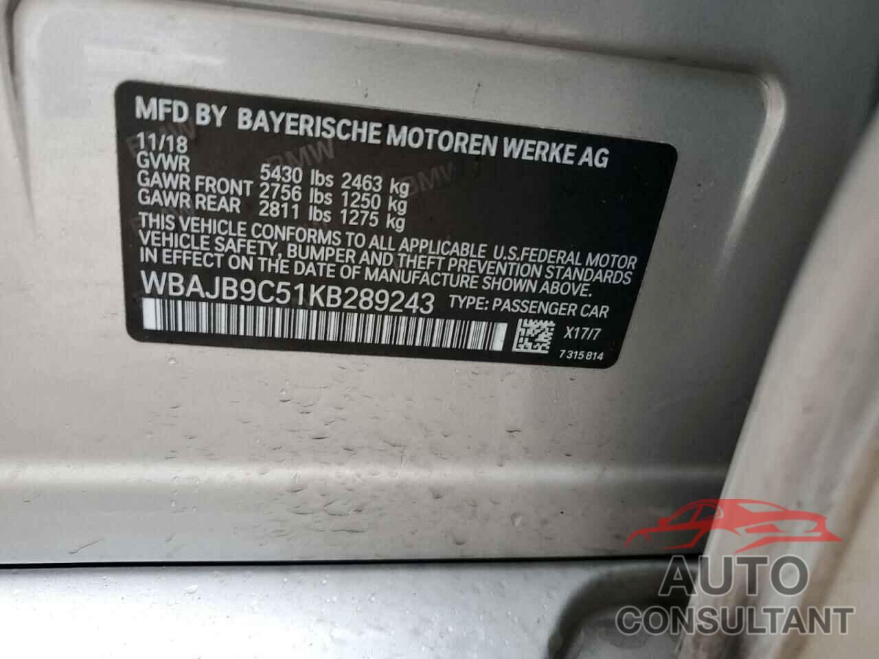 BMW M5 2019 - WBAJB9C51KB289243