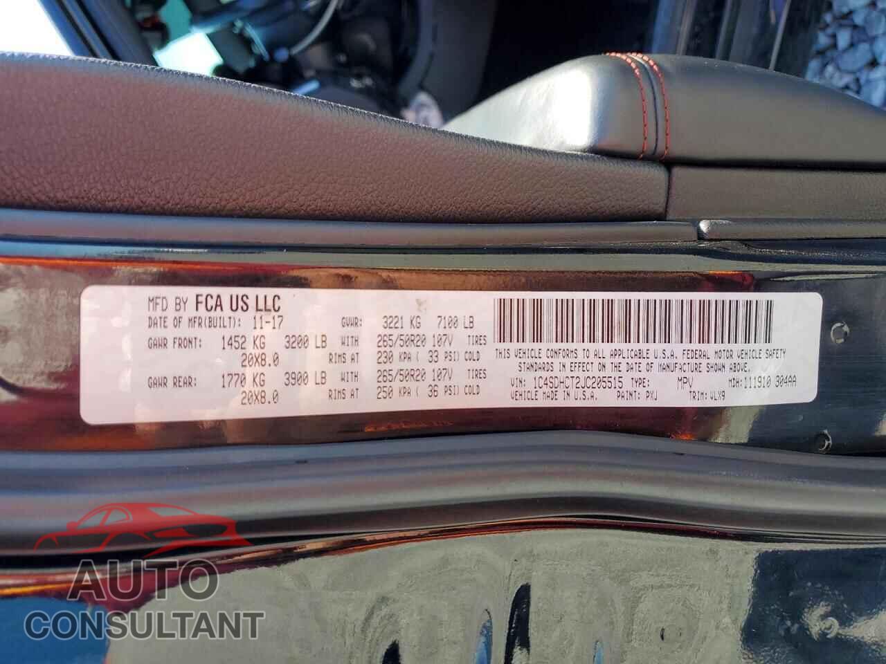 DODGE DURANGO 2018 - 1C4SDHCT2JC205515