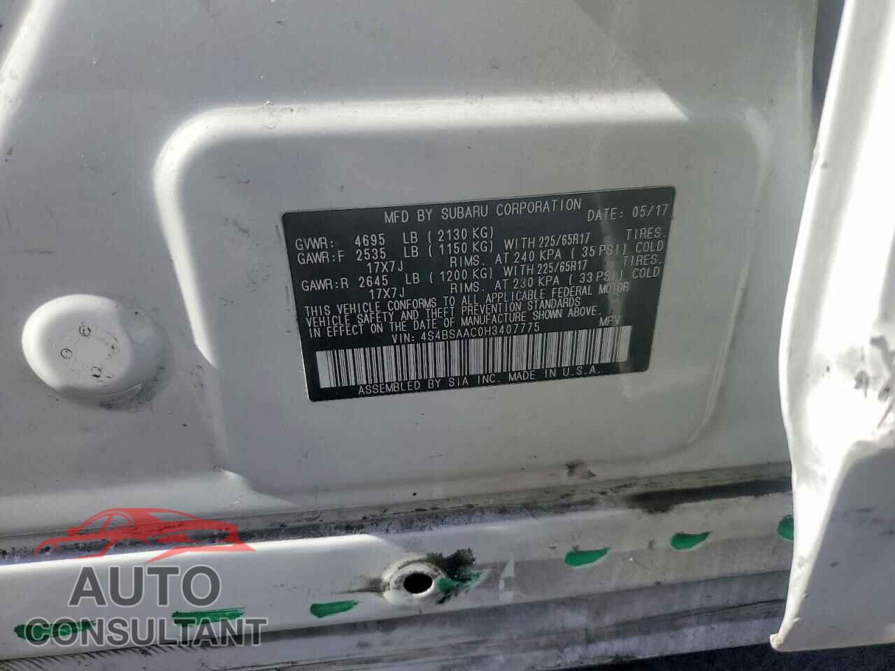 SUBARU OUTBACK 2017 - 4S4BSAAC0H3407775
