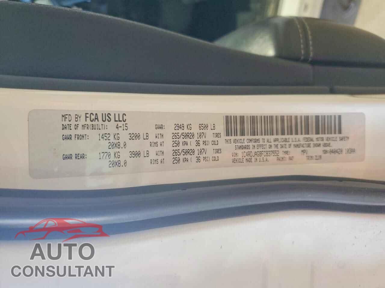 DODGE DURANGO 2015 - 1C4RDJAG8FC837552