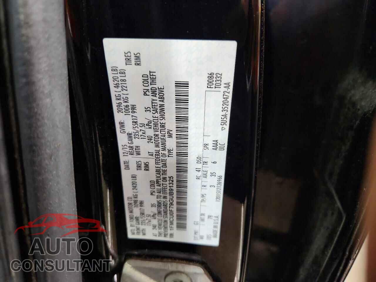 FORD ESCAPE 2016 - 1FMCU0F79GUB91325