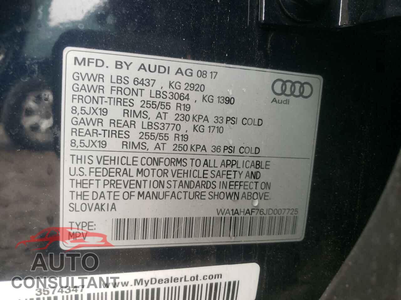 AUDI Q7 2018 - WA1AHAF76JD007725