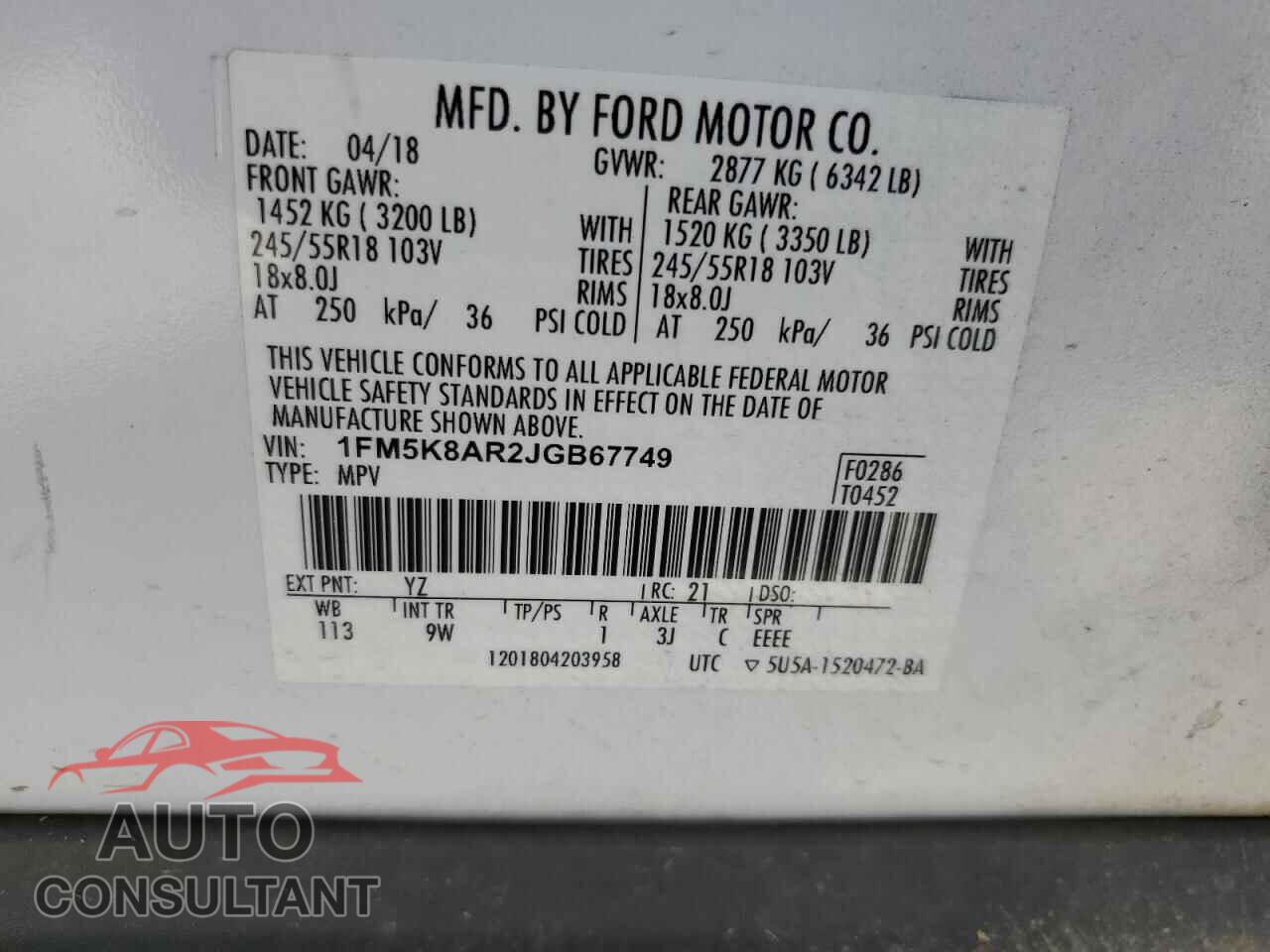 FORD EXPLORER 2018 - 1FM5K8AR2JGB67749