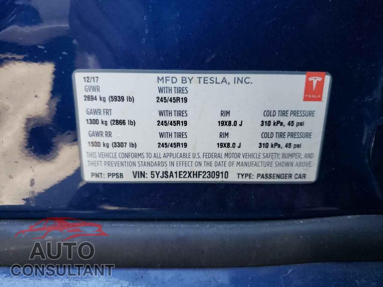 TESLA MODEL S 2017 - 5YJSA1E2XHF230910
