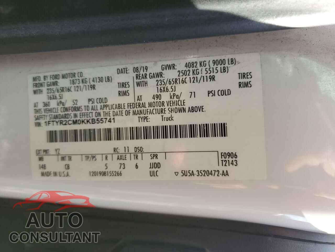 FORD TRANSIT 2019 - 1FTYR2CM0KKB55741