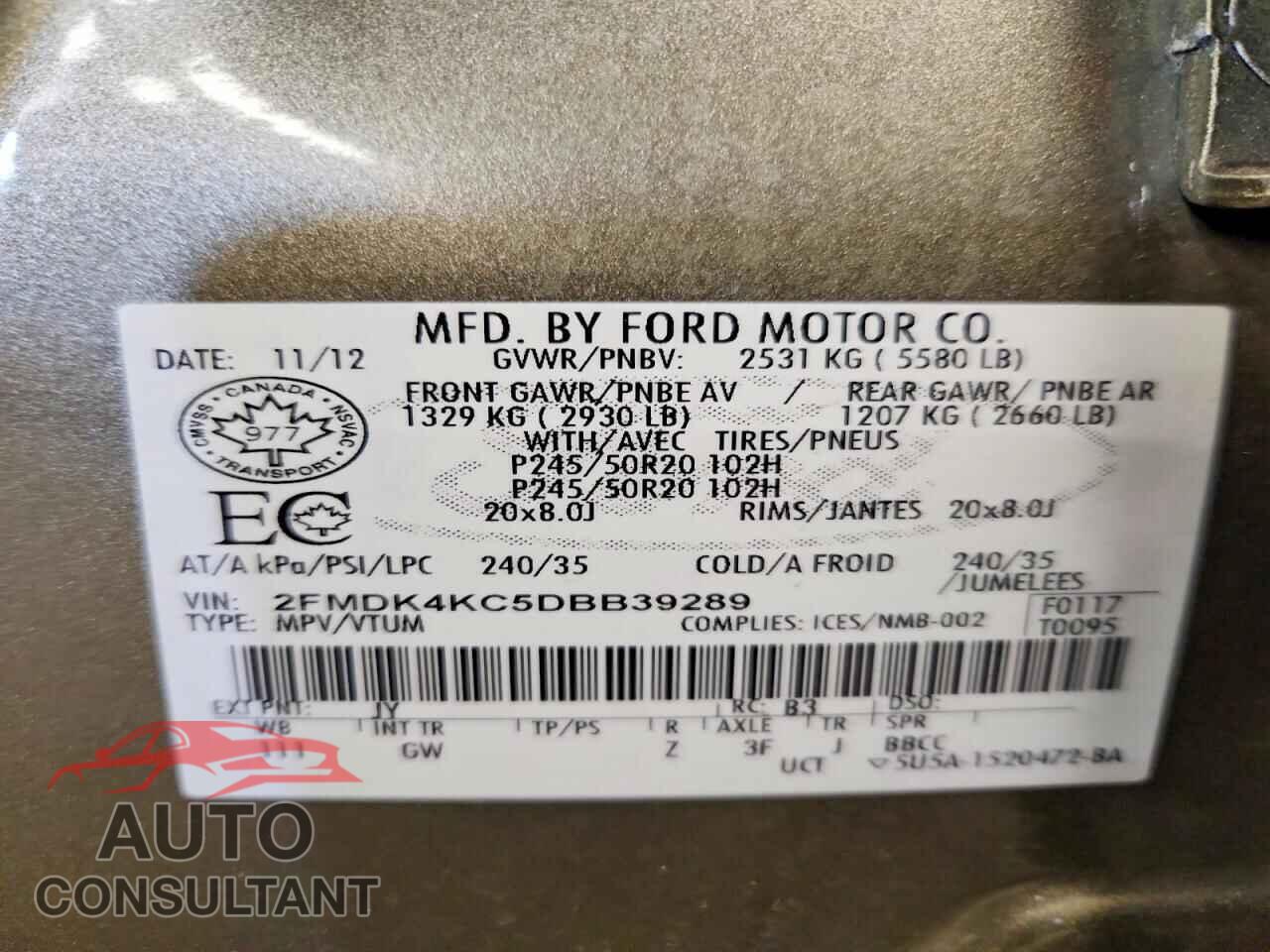 FORD EDGE 2013 - 2FMDK4KC5DBB39289