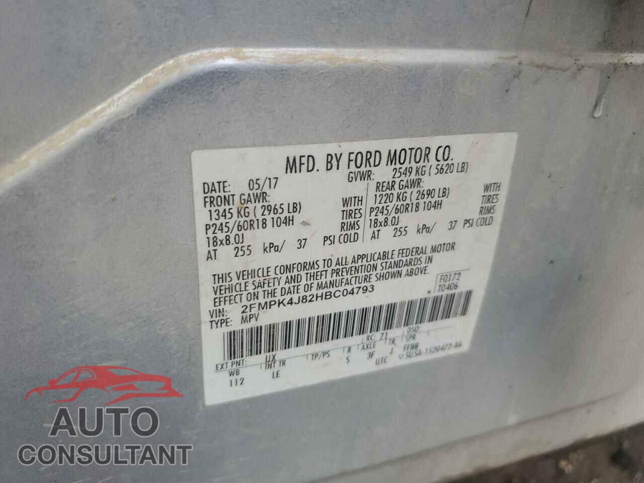 FORD EDGE 2017 - 2FMPK4J82HBC04793