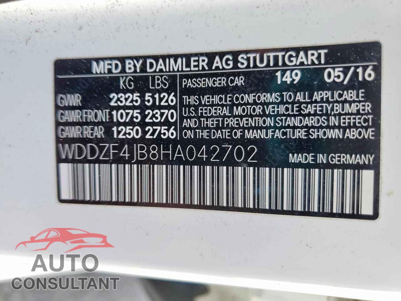 MERCEDES-BENZ E-CLASS 2017 - WDDZF4JB8HA042702